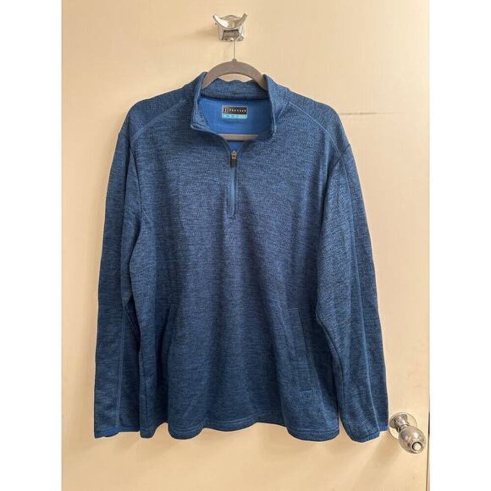 PGA Tour Mens Blue‎ Black Quarter Zip Pocket Pullover Sweater Golf Active Medium
